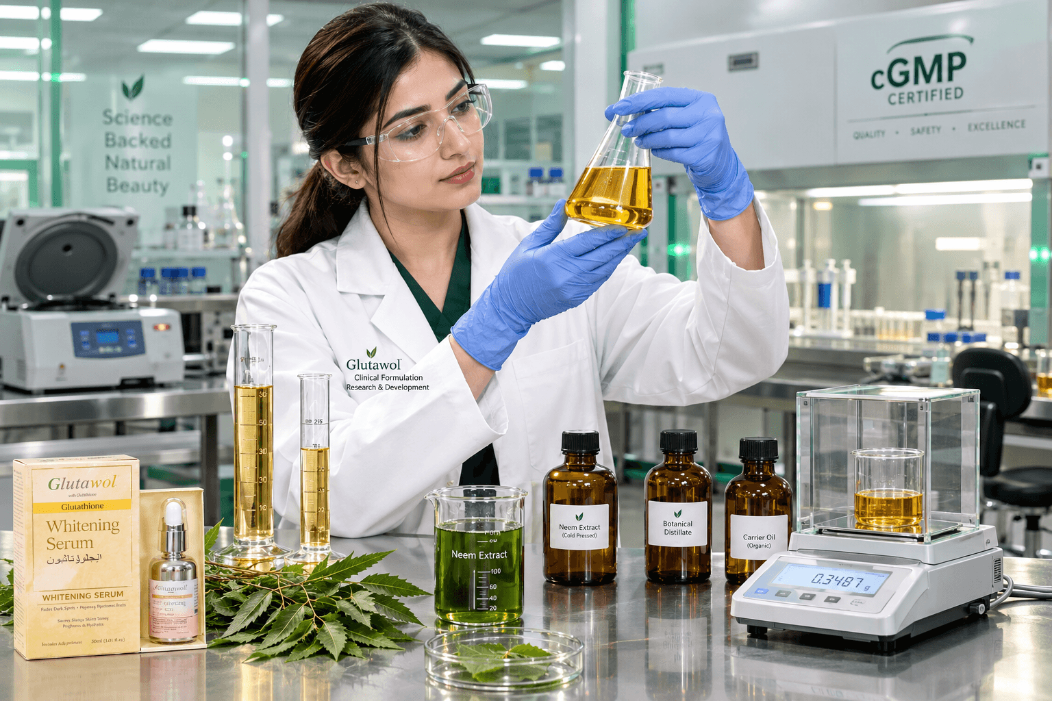 Clinical cleanroom laboratory cosmeceutical formulation and testing facility